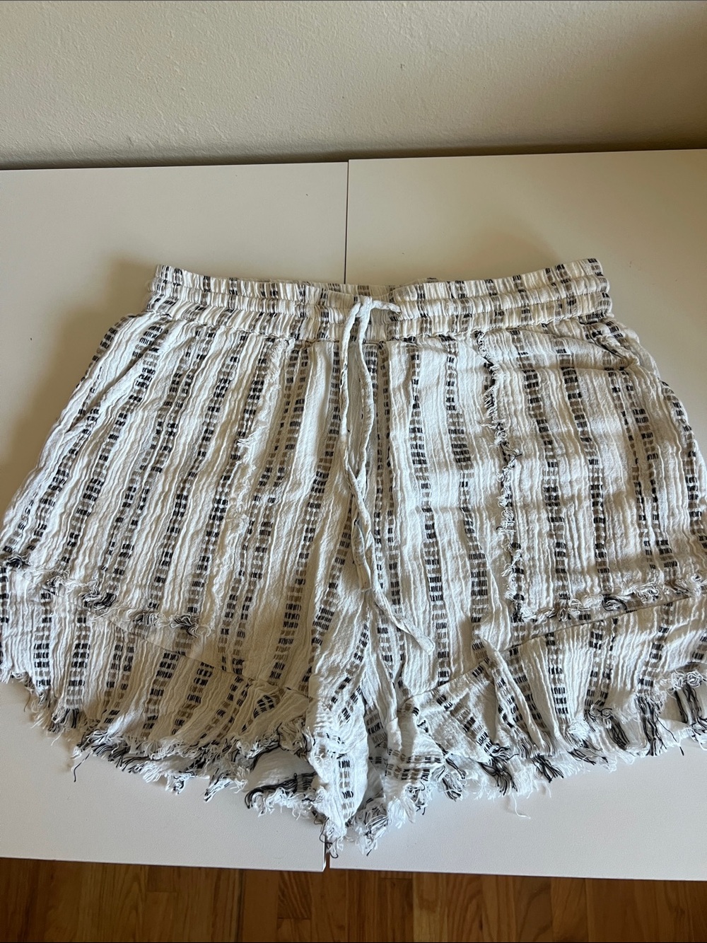 Striped Drawstring Women’s Shorts - White & Black